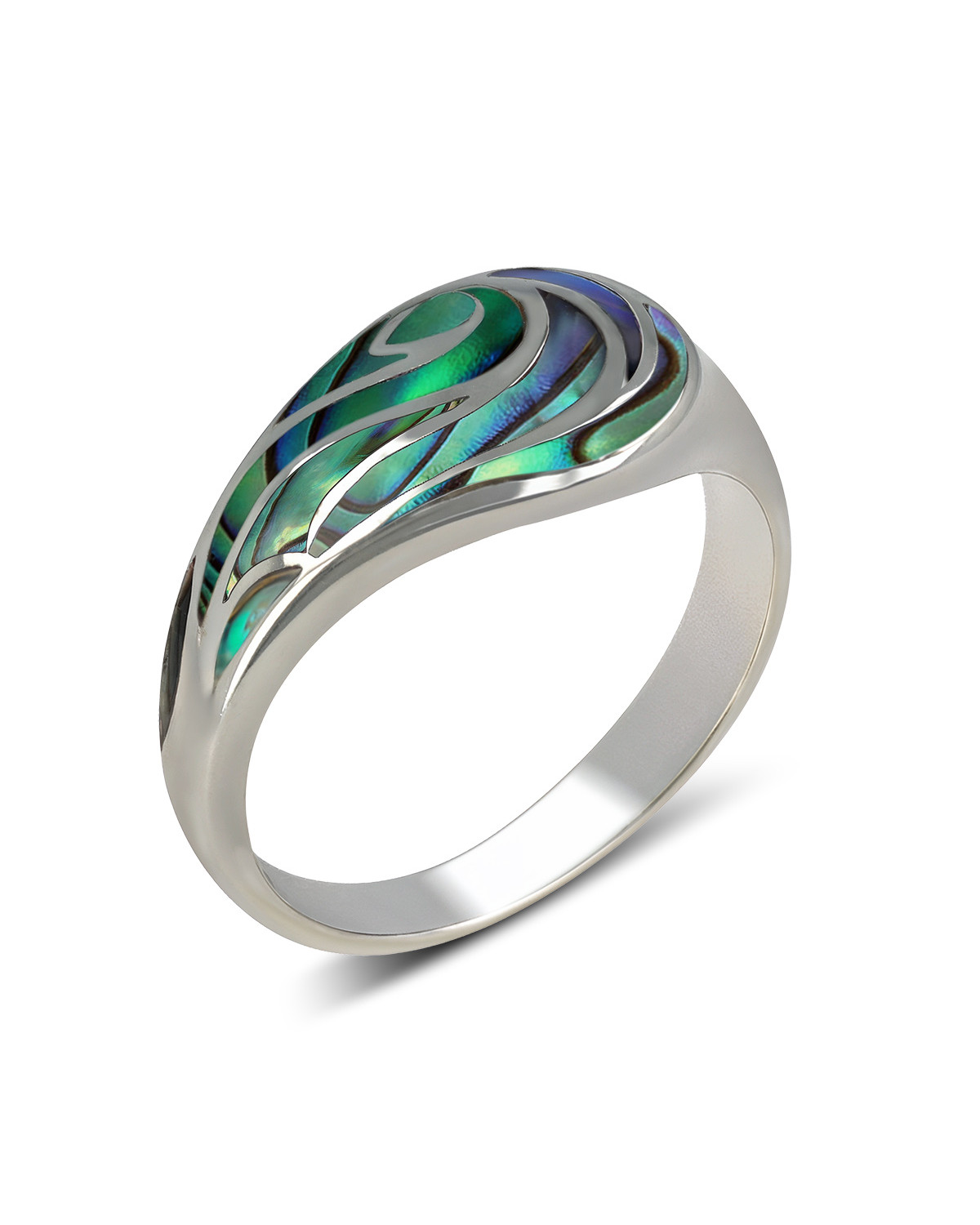 Bague en Argent 925 avec Nacre Abalone et Motif Vague - Nerida