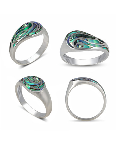 Bague en Argent 925 avec Nacre Abalone et Motif Vague - Nerida