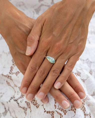 Bague en Argent 925 avec Nacre Abalone et Motif Vague - Nerida