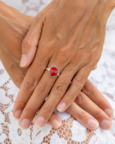 Bague en Argent 925 avec Corail Rouge - Maristella