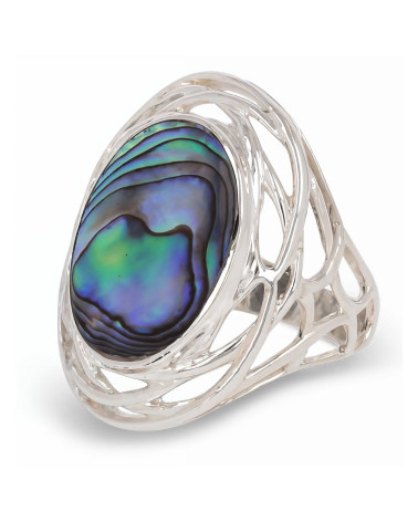 Bague nid d'argent 925 rhodié Nacre Abalone