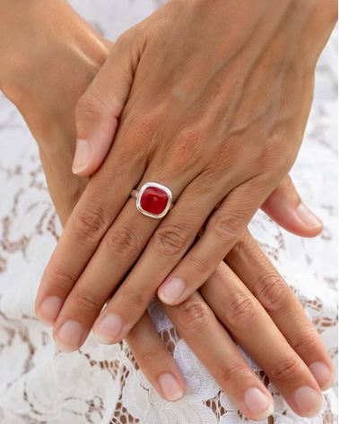 925 Sterling Silver Ring with Red Coral - Maristella
