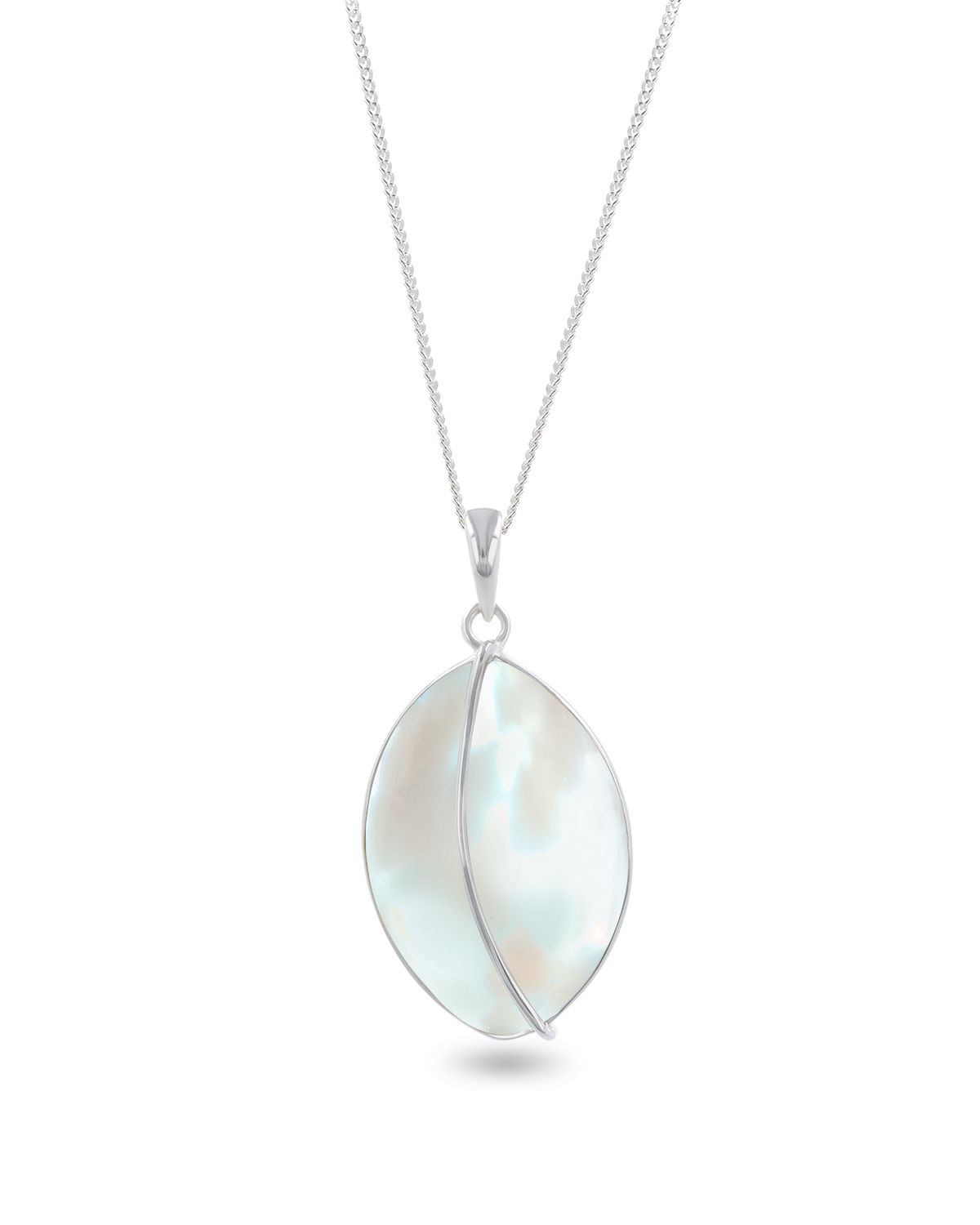 Colgante de Nácar Blanco y Plata 925 Forma Hoja – Séléna