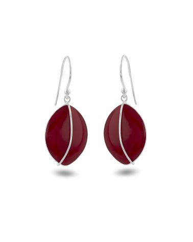 Pendientes hoja Séléna en plata 925 con coral rojo natural