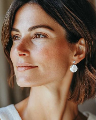 Boucles d'Oreilles en Nacre Blanche et Argent 925 - Nael