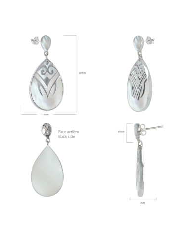 Pendientes étnicos de nácar blanco engastados en plata 925