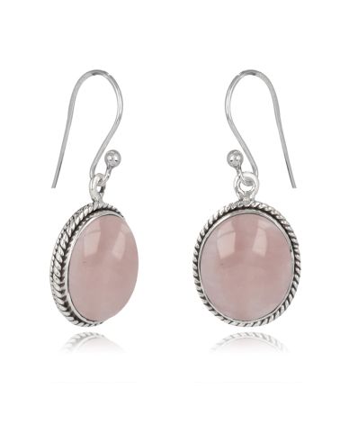 925 Sterlingsilber Rosa Quarz Ovale Form Ohrringe