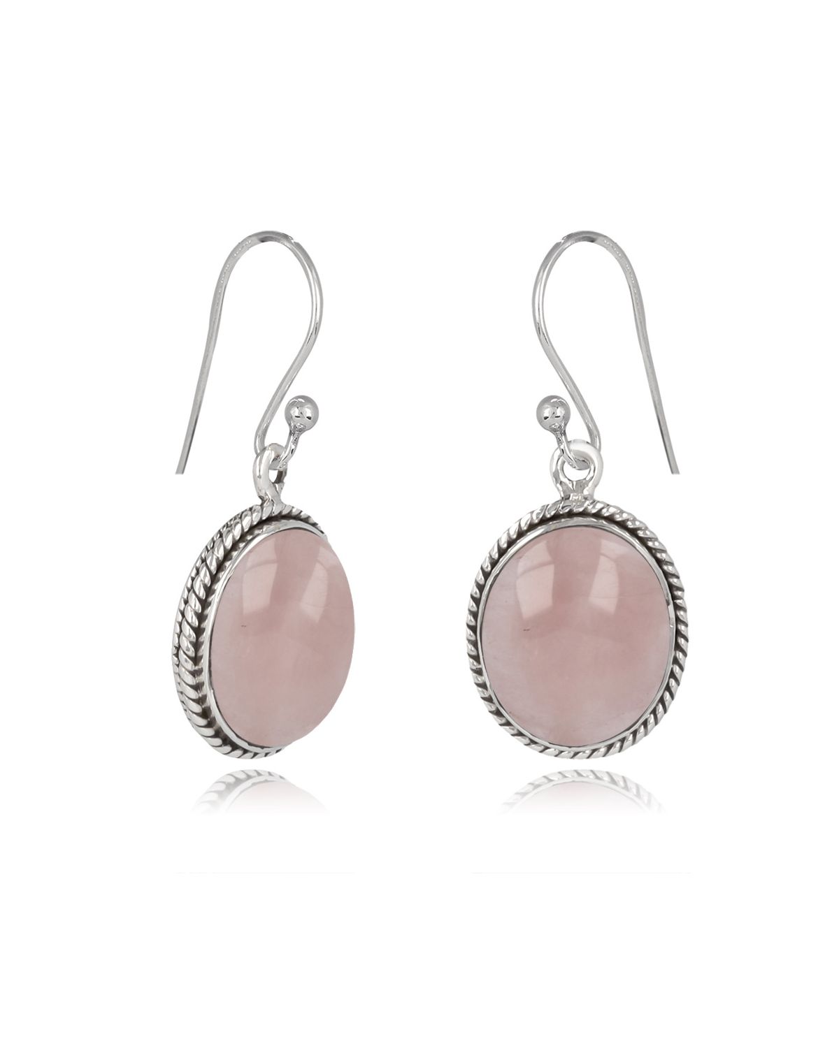 925 Sterling Silver Pink Quartz oval Shape Earrings