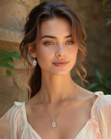 Boucles d'Oreilles en Quartz Rose et Argent 925 - AURORA ROSA