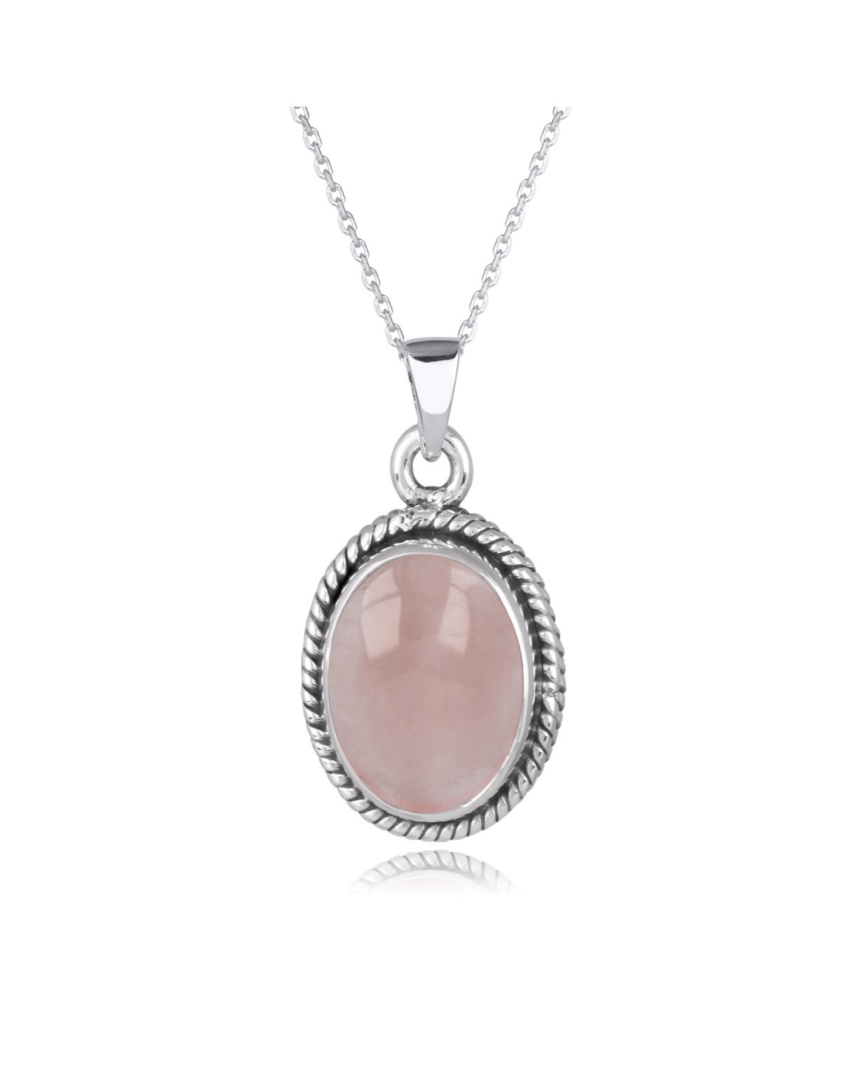Pendentif Pierre Quartz Rose Naturelle sertie Argent 925 millième rhodié