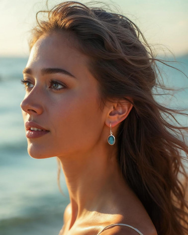 Boucles d'Oreilles en Labradorite Naturelle et Argent 925 - CLEO