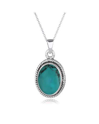 925 Sterling Silver Turquoise Oval Shape Pendant