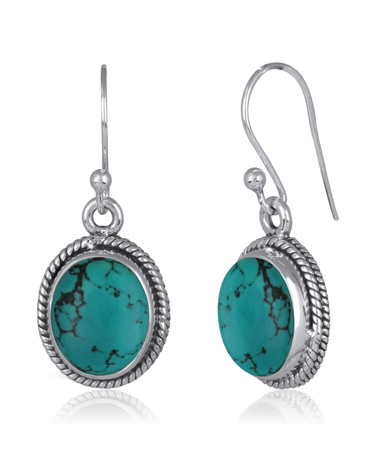 Boucles d'oreille pendantes en Turquoise sertie d'argent massif