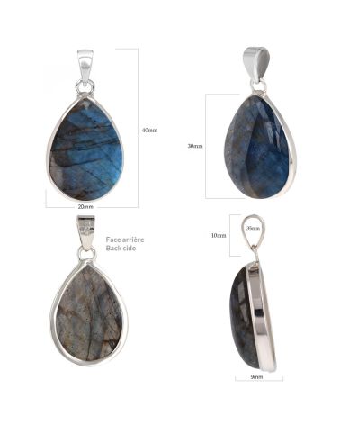 Detalles del colgante de labradorita – Piedra con reflejos místicos, engaste refinado en plata