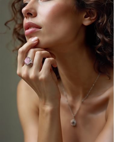 Anelli Quarzo Rosa Forma Ovale Argento Massiccio 925