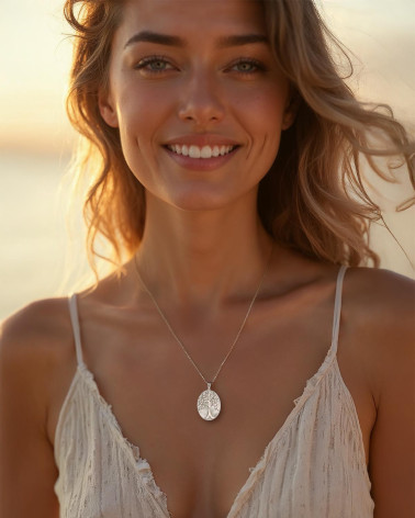 White Mother-of-Pearl and 925 Silver Tree of Life Pendant - Oval Design