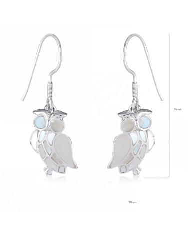 Orecchini Madreperla Bianca Gufo Argento Massiccio 925