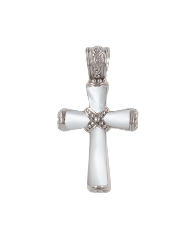 Pendentif Croix Nacre Blanche sur Argent