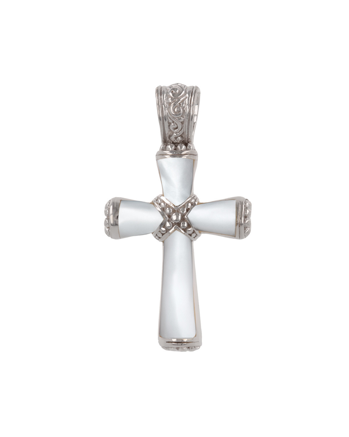 Colgante Madre perla blanca Forma de Cruz Plata de Ley 925