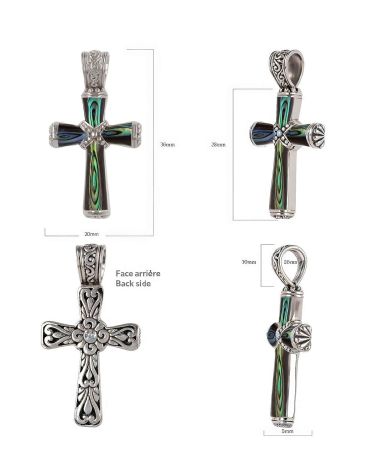 Pendentif Nacre abalone Argent massif forme croix femme homme