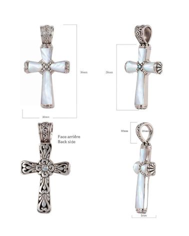 Colgante Madre perla blanca Forma de Cruz Plata de Ley 925