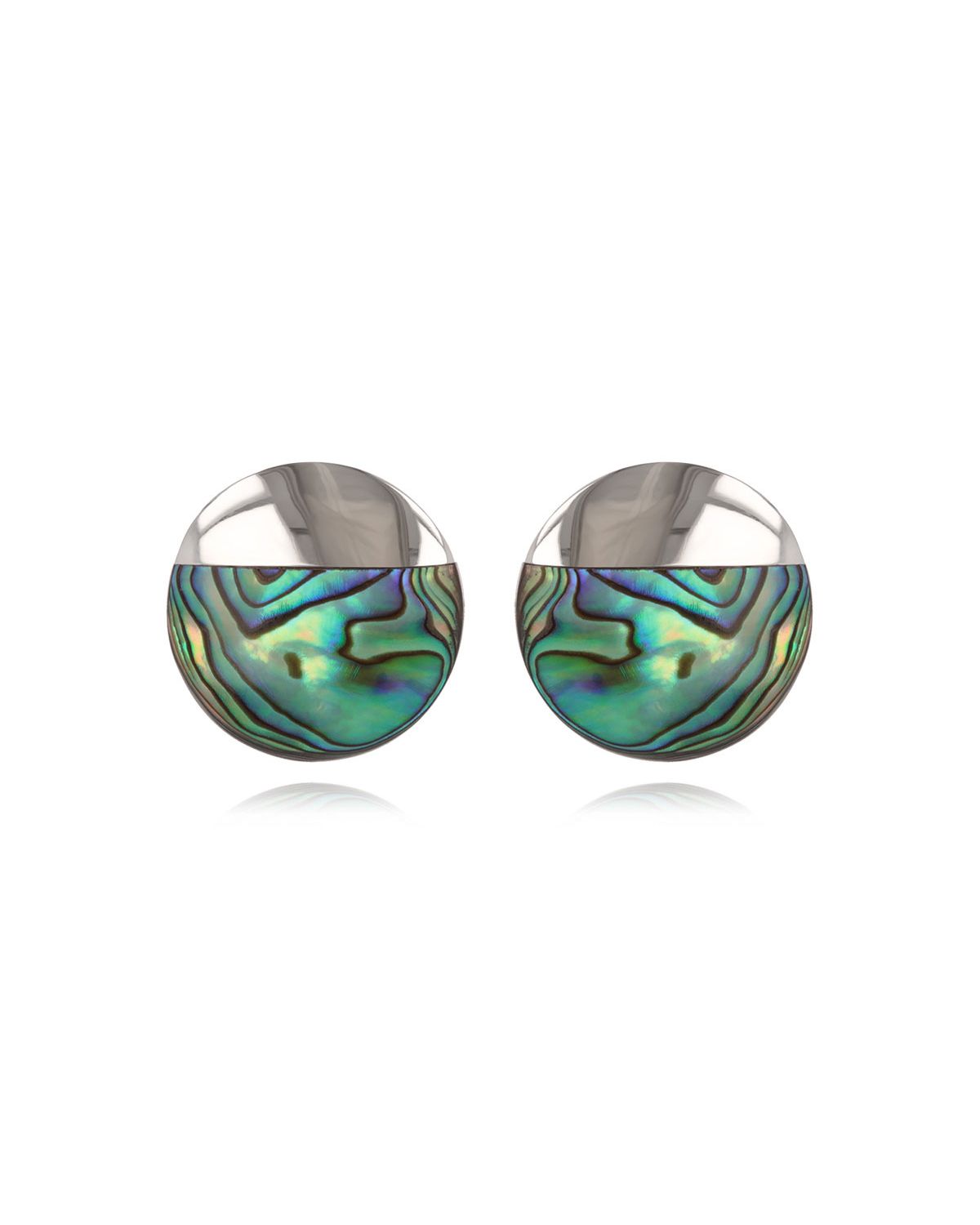 925 Sterling Silver Abalone mother-of-pearl Round Shape Earrings