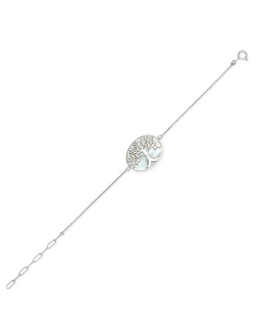 Bracelet Nacre blanche Argent 925 arbre de vie forme ovale argent massif