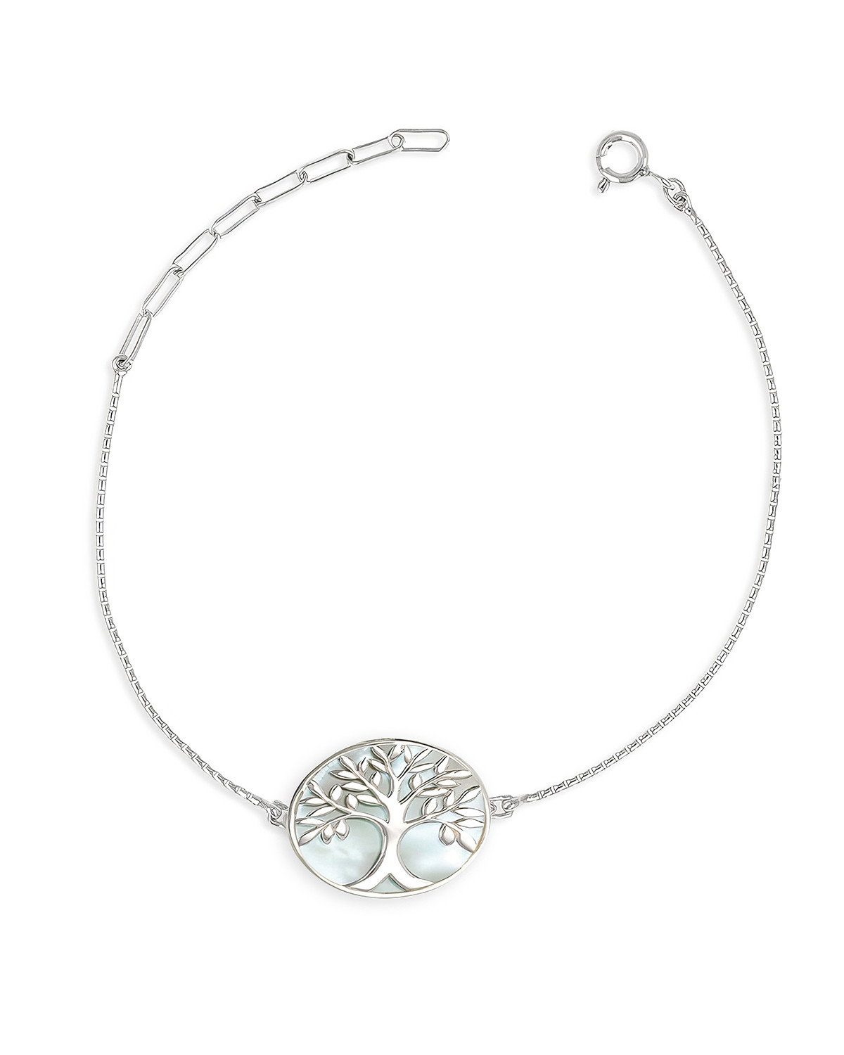925 Sterlingsilber Perlmutt Weiss Baum des Lebens Rund Form Anhänger