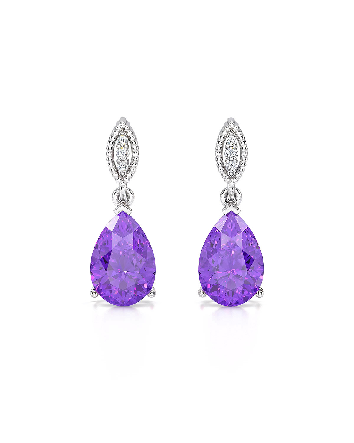 Boucles d'Oreilles Améthyste, Diamants et Argent 925 - VIVIENNE