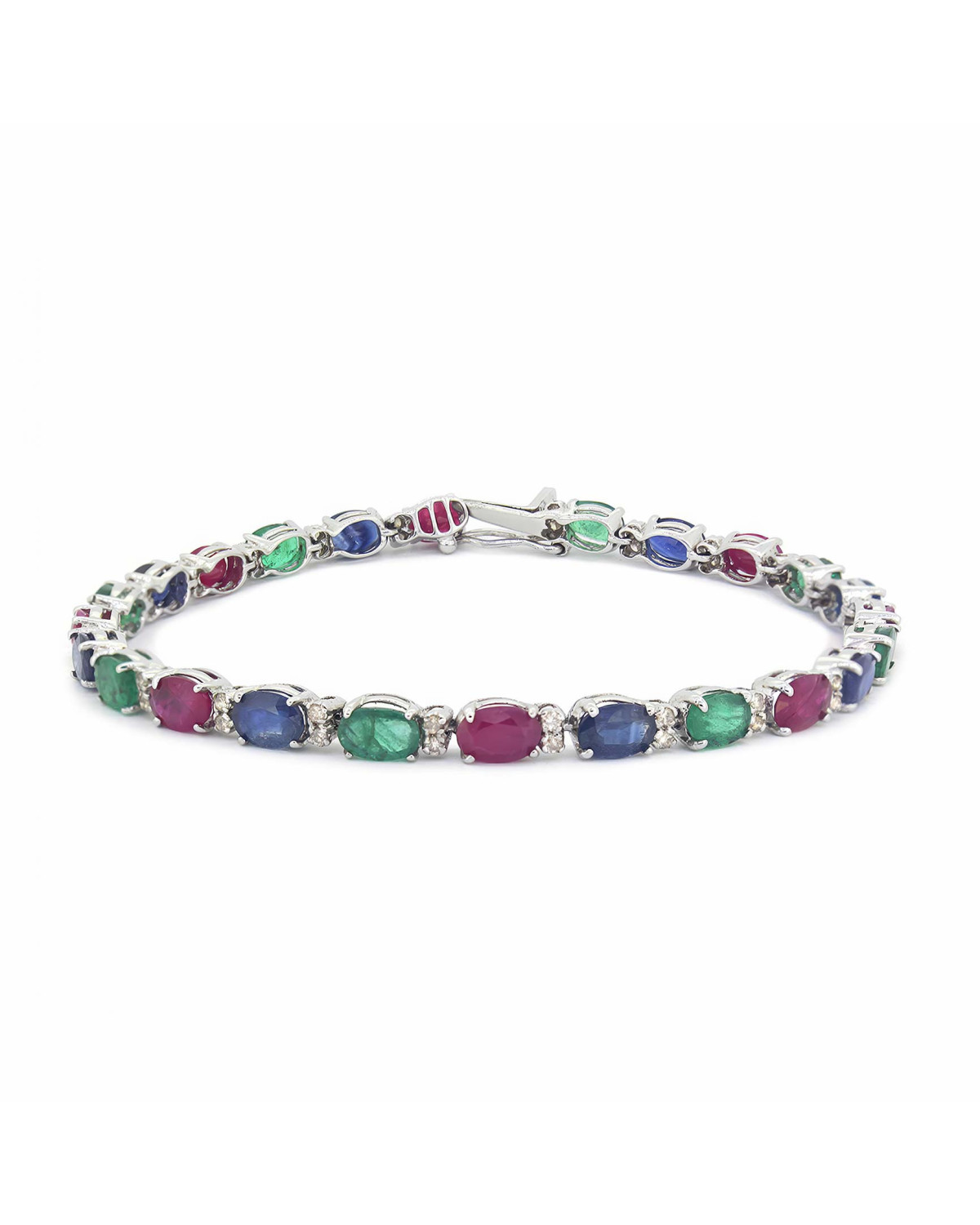 925 Sterling Silver Ruby Emerald Sapphire Bracelet