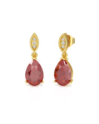 Yellow Gold Earrings with Garnet and Diamonds – Timeless Elegance