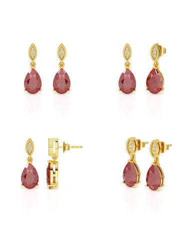 Vue rapprochée des Grenats Taille Poire et de l’Or Jaune – Finitions luxueuses