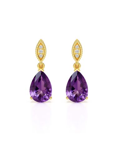 Amethyst and Diamond Yellow Gold Earrings - VIVIENNE Collection