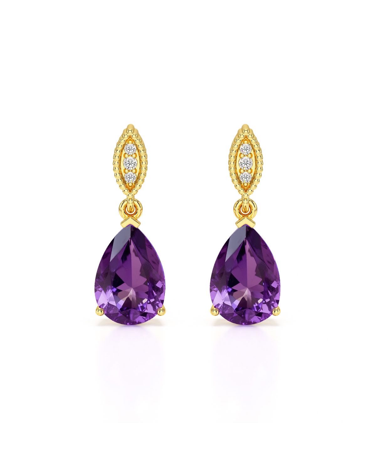 Amethyst and Diamond Yellow Gold Earrings - VIVIENNE