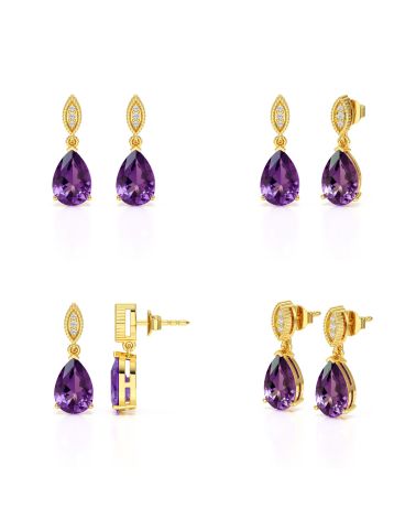 Detailansicht der Amethyst und Gelbgold Ohrringe - Finesse und Glanz