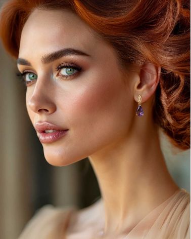 Orecchini in Ametista e Diamanti Oro Giallo Indossati - Eleganza Naturale