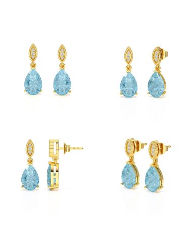 Detailed View of Blue Topaz and Yellow Gold Earrings - Finesse and Brilliance