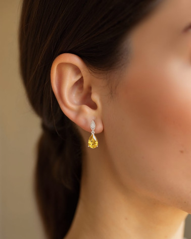 White Gold Citrine and Diamond Earrings Worn - Natural Elegance