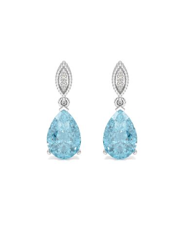Pendientes de Topacio Azul Cielo y Diamantes – Elegancia en Oro Blanco