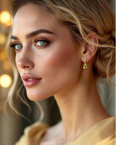 Détails des Boucles d’Oreilles en Péridot et Diamants – Finesse et raffinement