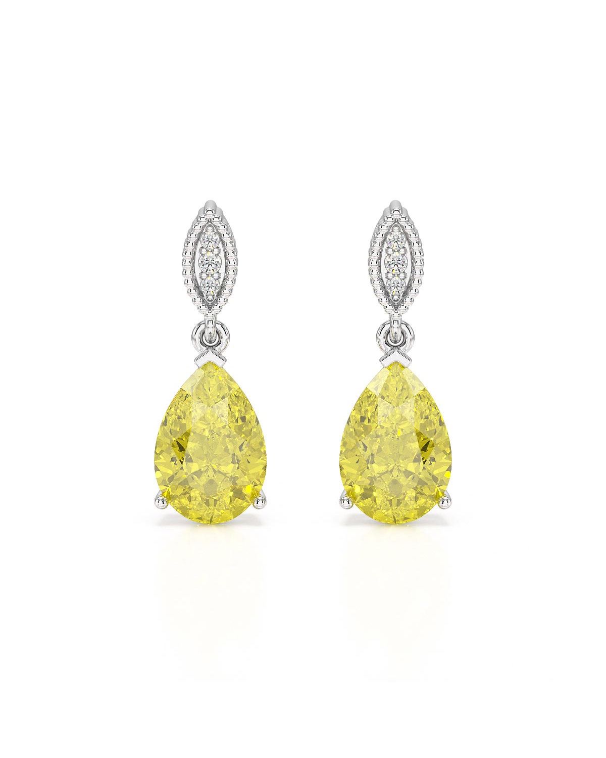 Boucles d’Oreilles Citrine et Diamants en Argent 925 Rhodié – Collection VIVIENNE