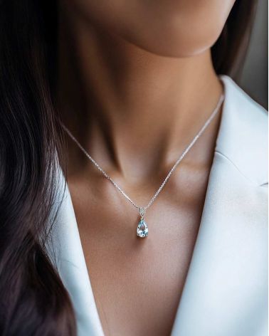 Sky Blue Topaz and Sterling Silver Pendant Necklace Worn – Elegance and Harmony