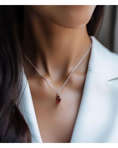Garnet Pendant Necklace in 925 Silver with Diamonds – VIVIENNE Collection – January Birthstone