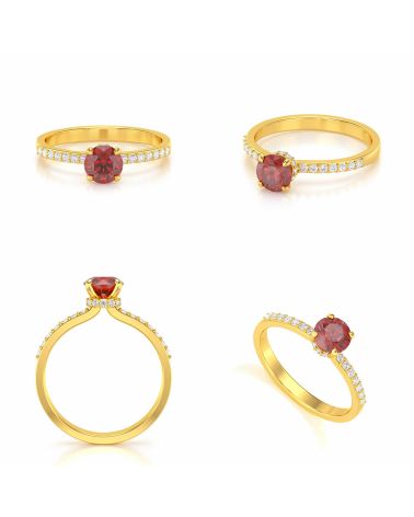 Bague Or Jaune Rubis et diamants 2.4grs