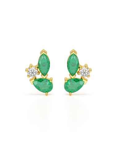 Pendientes Cascada Luminosa en oro amarillo con esmeraldas de Zambia y diamantes