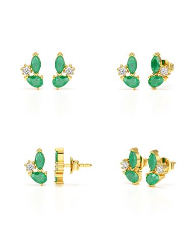 Boucles d'oreilles Cascade Lumineuse - Détail du serti des émeraudes de Zambie et des diamants