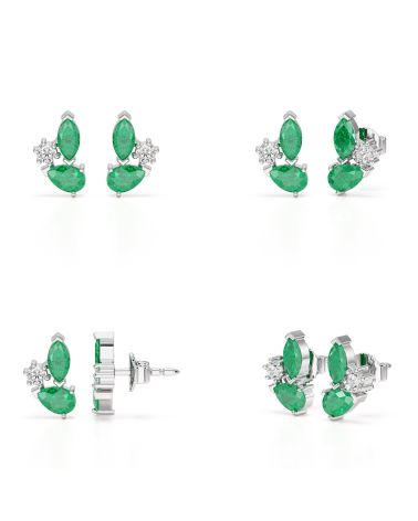 Anillo Duo Esmeraldas ARIA en plata 925 - Vista lateral con engaste de 4 garras