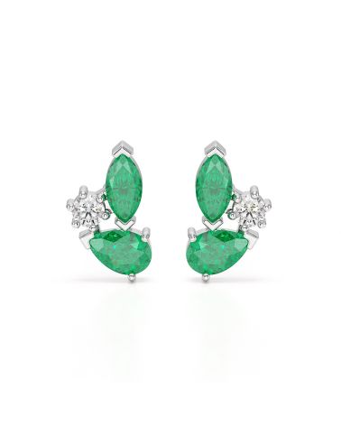 ARIA earrings in 925 sterling silver set with Zambian emeralds and diamonds – Front view