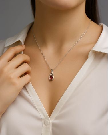 Collier Pendentif Rubis et Diamant Chaine Argent 925 incluse 1.85grs