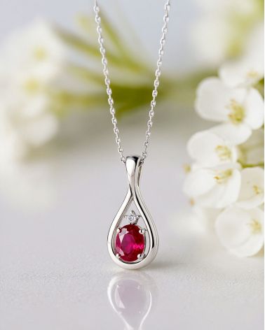14K Gold Ruby Diamonds Necklace Pendant Gold Chain included